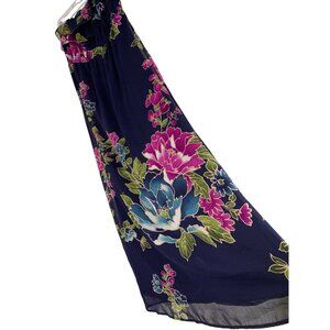 Xhilaration Strapless Floral Maxi Dress L Navy Chiffon Overlay RY10376 Island